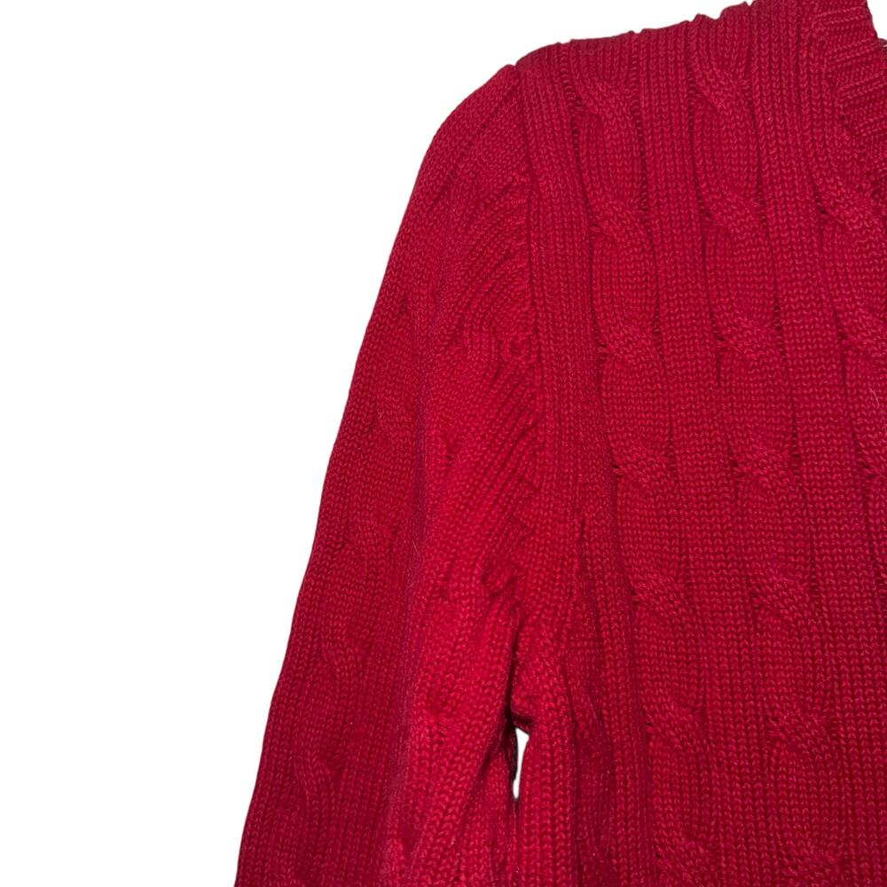 Vintage Tommy Hilfiger Womens Red V Neck Cable Knit Cotton Sweater Preppy MED - Picture 4 of 7